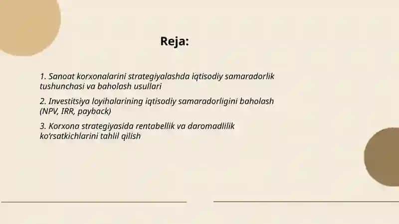Sanoat korxonalarini strategiyalashda iqtisodiy samaradorlikni baholash 2
