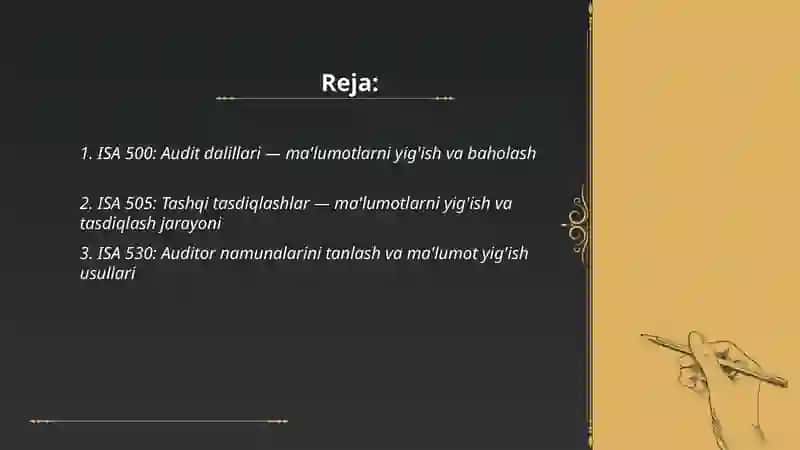 ISA 500: Audit dalillari — ma'lumotlarni yig'ish va baholash 2