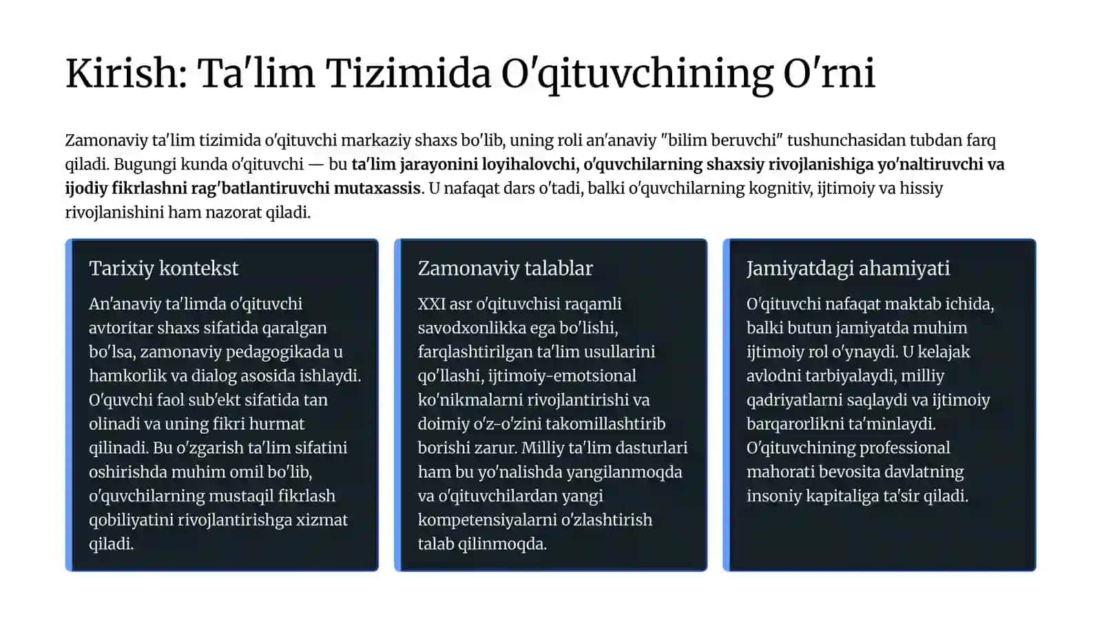 Zamonaviy Maktab O'qituvchisining Vazifalari va Boshlang'ich Ta'lim O'ziga Xosligi 2