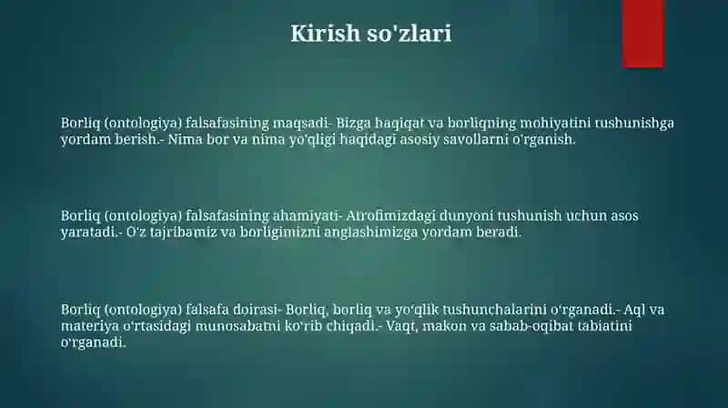 Borliq ( Ontologiya) Falsafasi 2