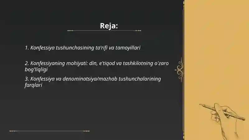 Konfessiya tushunchasining mohiyati va O'zbekistonda faoliyat yurituvchi diniy konfessiyalarning tasnifi 2