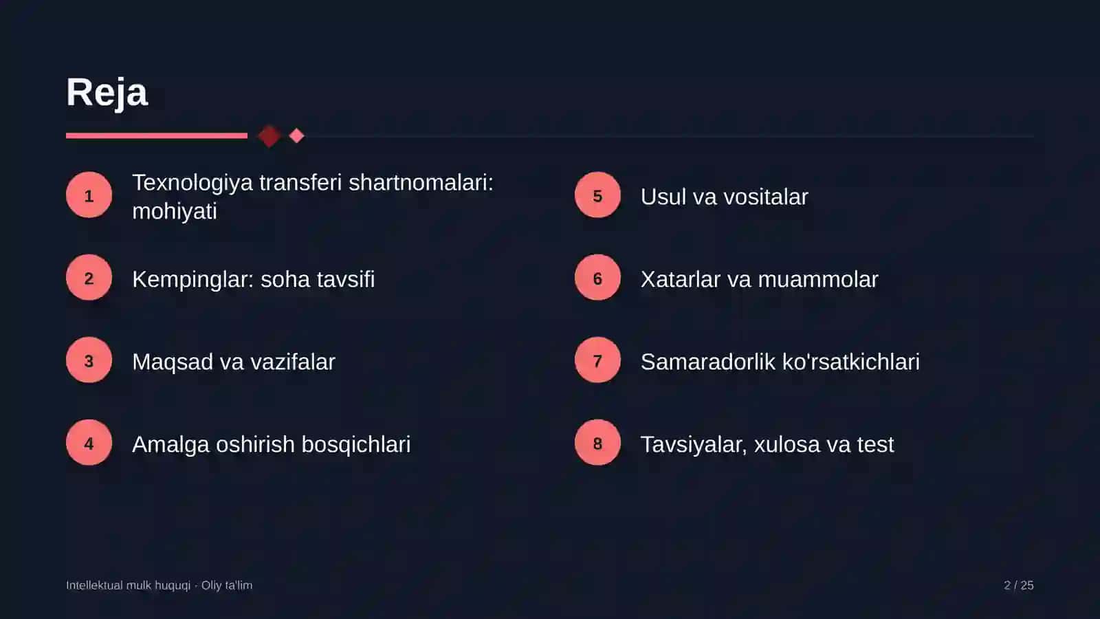Kempinglarda texnologiyalarni transfer qilish shartnomalari 2