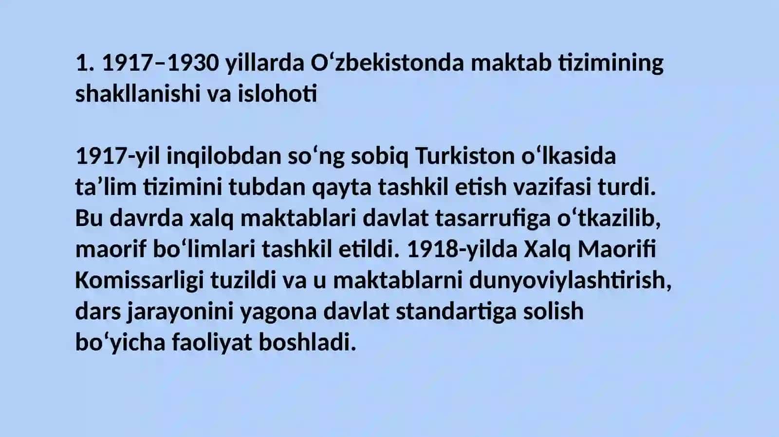 1917-1945 yillarda Özbekistonda maktab va pedagogika fani 2