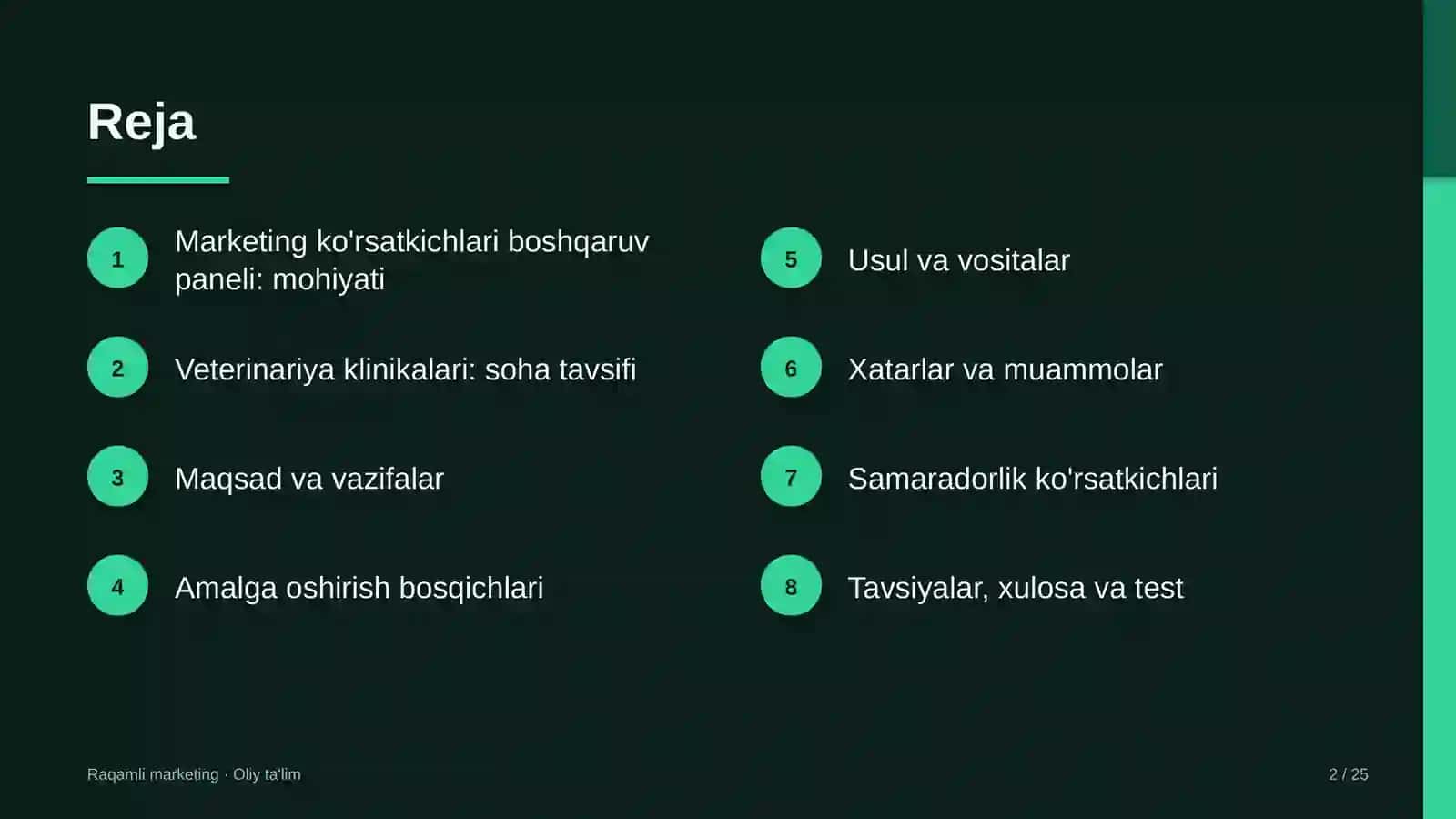 uy hayvonlari uchun veterinariya klinikalarida marketing ko'rsatkichlari boshqaruv panelini yaratish 2796 2