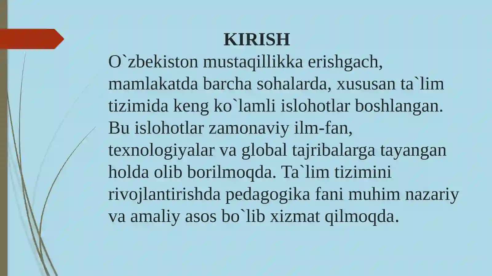 O`zbekistonda ta`lim islohotlari inobatga olingan 2