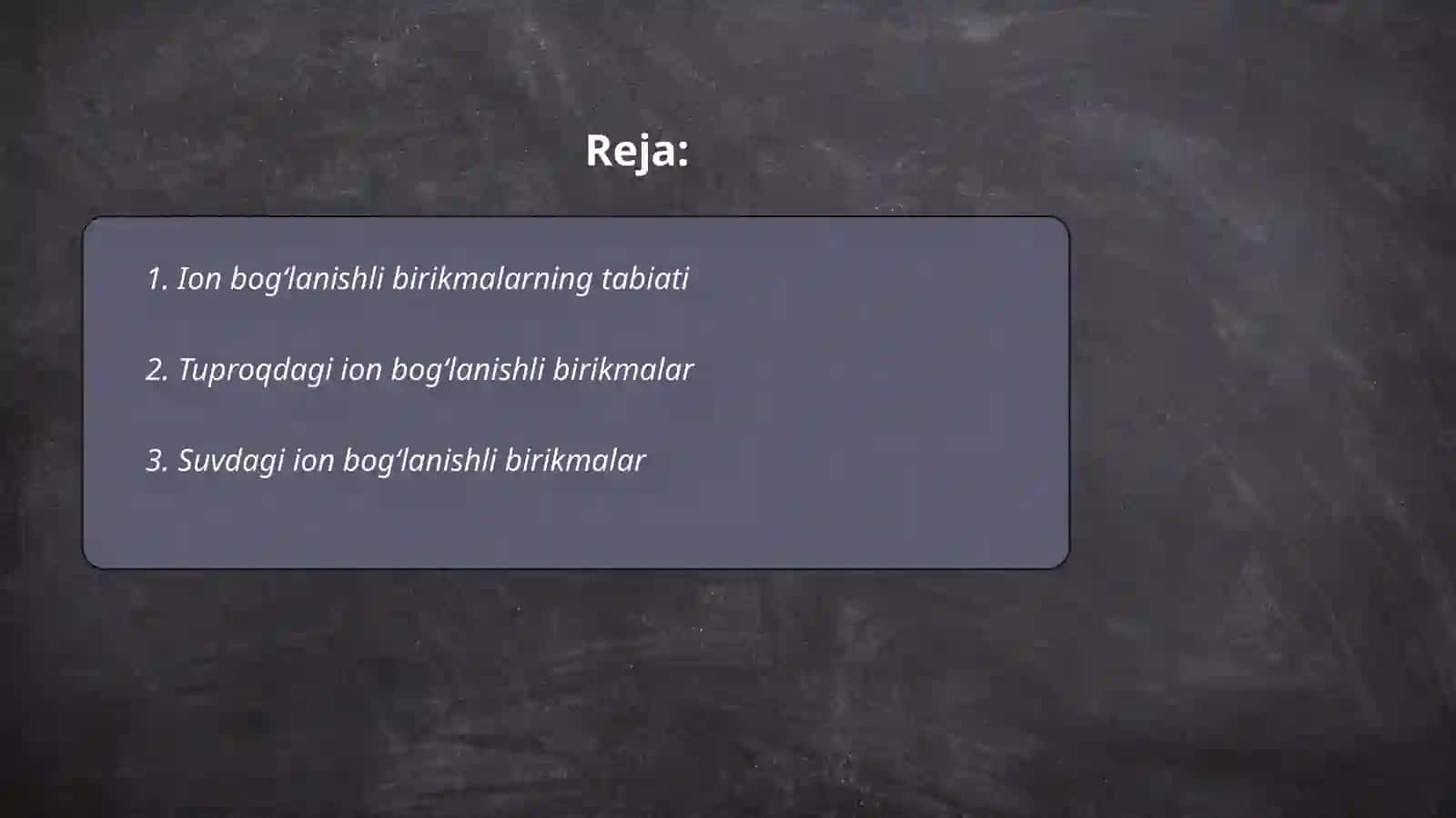 Tuproq suvning ifloslanishi ion bogʻlanishli birikmalarni aniqlab ulardan tozalash gʻoyasini ishlab chiqish 2