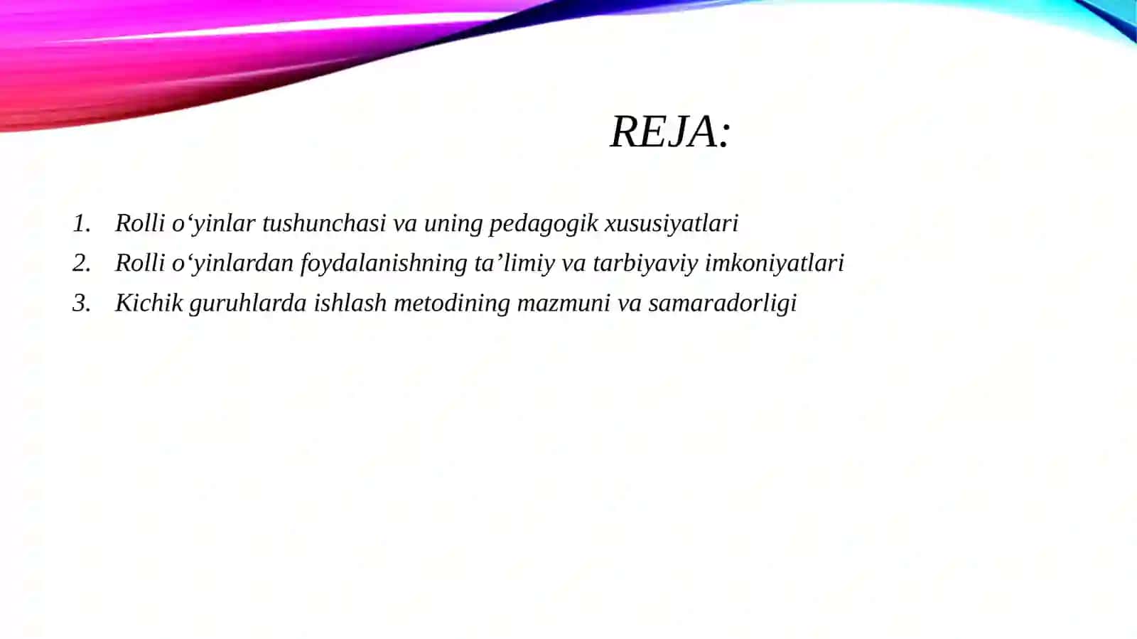 Rolli o‘yinlar. Kichik guruhlarda ishlash. Nutqiy ko‘nikmalar yuzasidan o‘zini-o‘zi baholash 2