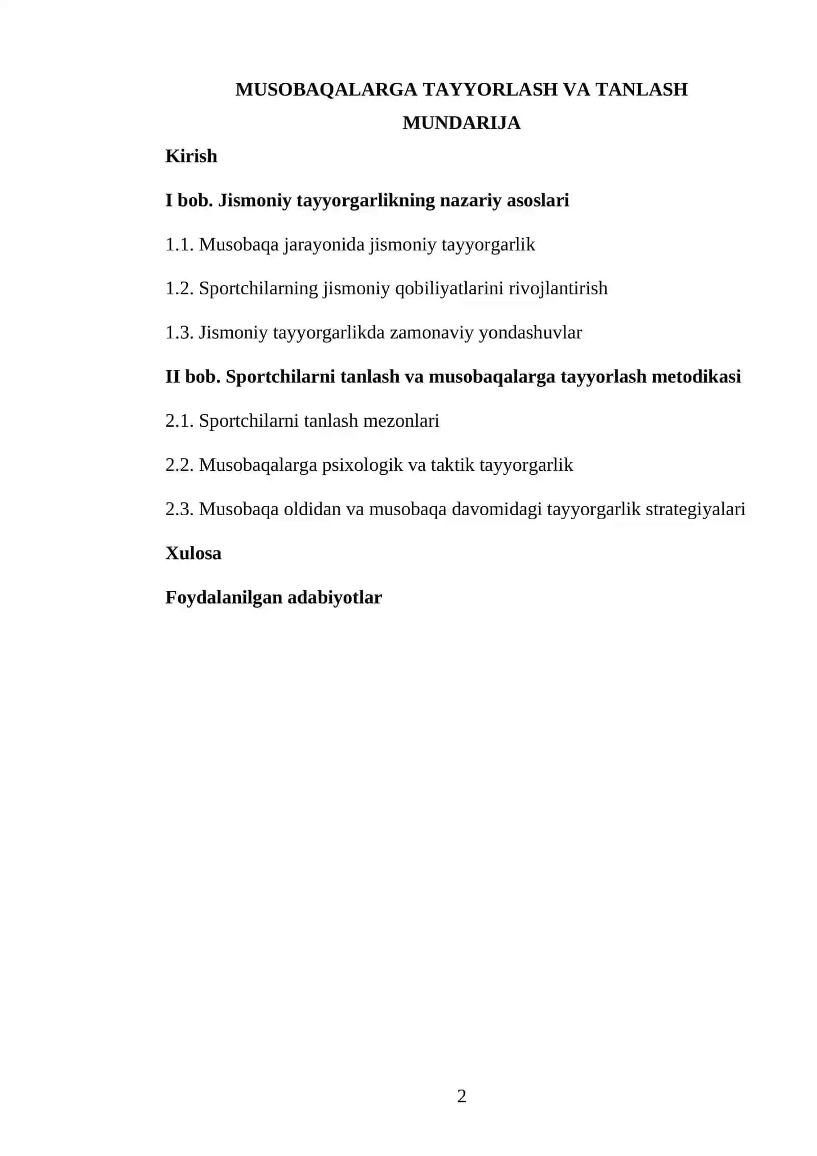 Musobaqalarga tayyorlash va tanlash 2