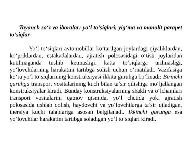AVTOMOBIL YO‘LLARINI JIHOZLASH 2