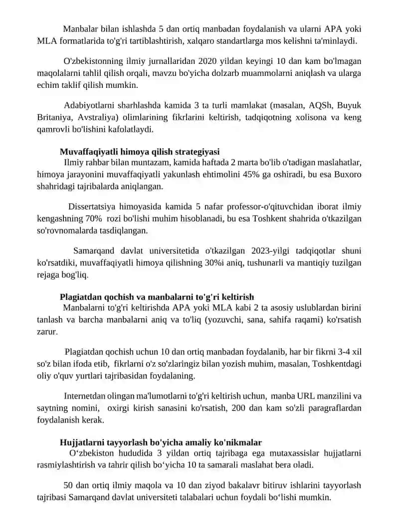 ILMIY TEZIS YOZISH VA HUJJAT TAYYORLASH KO'NIKMALARINI OSHIRISH 2