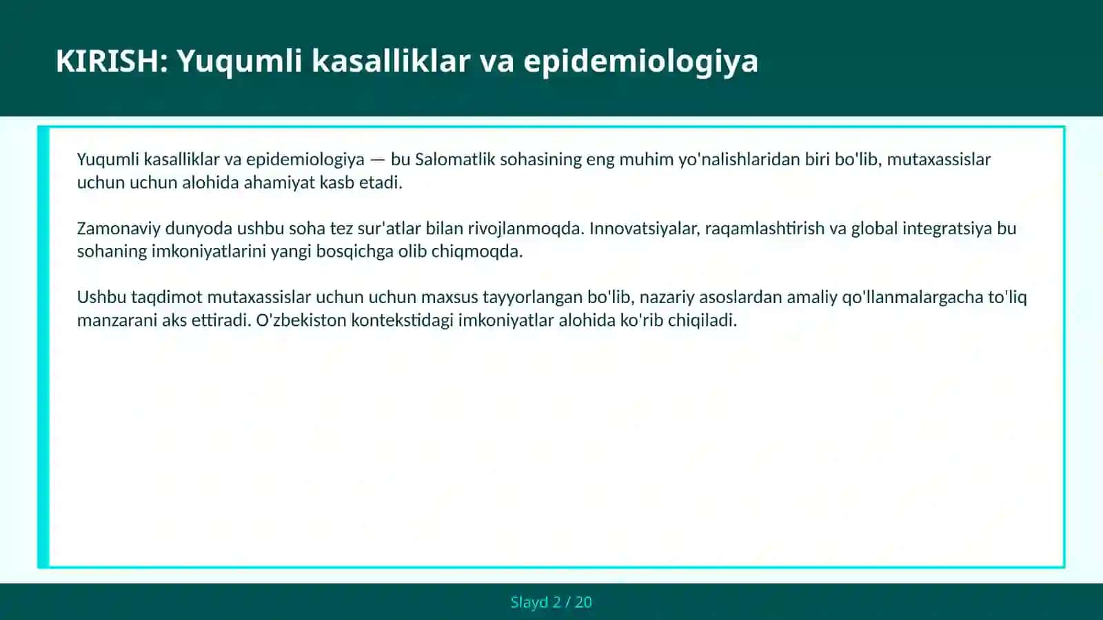 Yuqumli kasalliklar va epidemiologiya 2