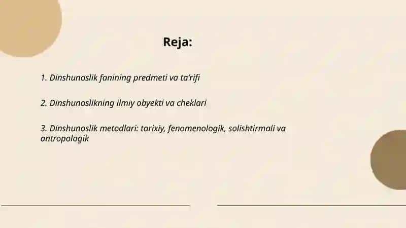 Dinshunoslik fanining predmeti va funksiyalari 2