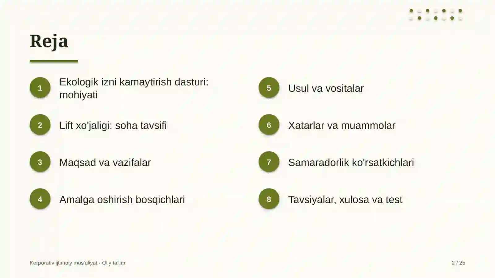 Lift xo'jaligida ekologik izni kamaytirish dasturini amalga oshirish 2