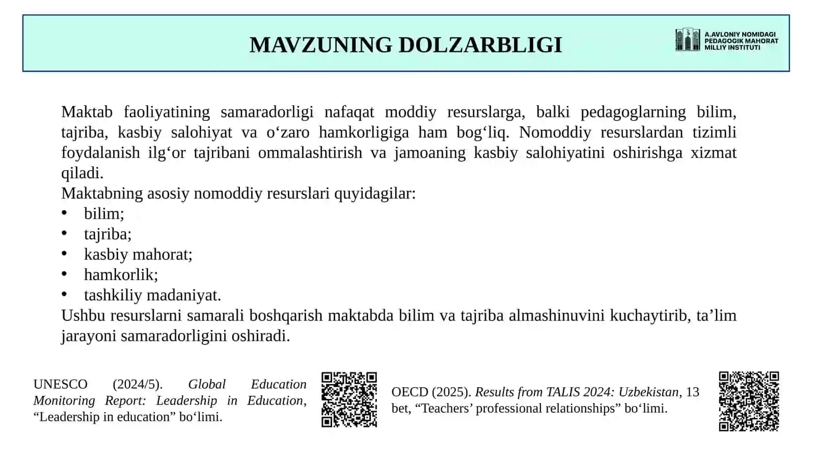 MAKTABDA NOMODDIY RESURSLARDAN SAMARALI FOYDALANISH AMALIYOTI 2