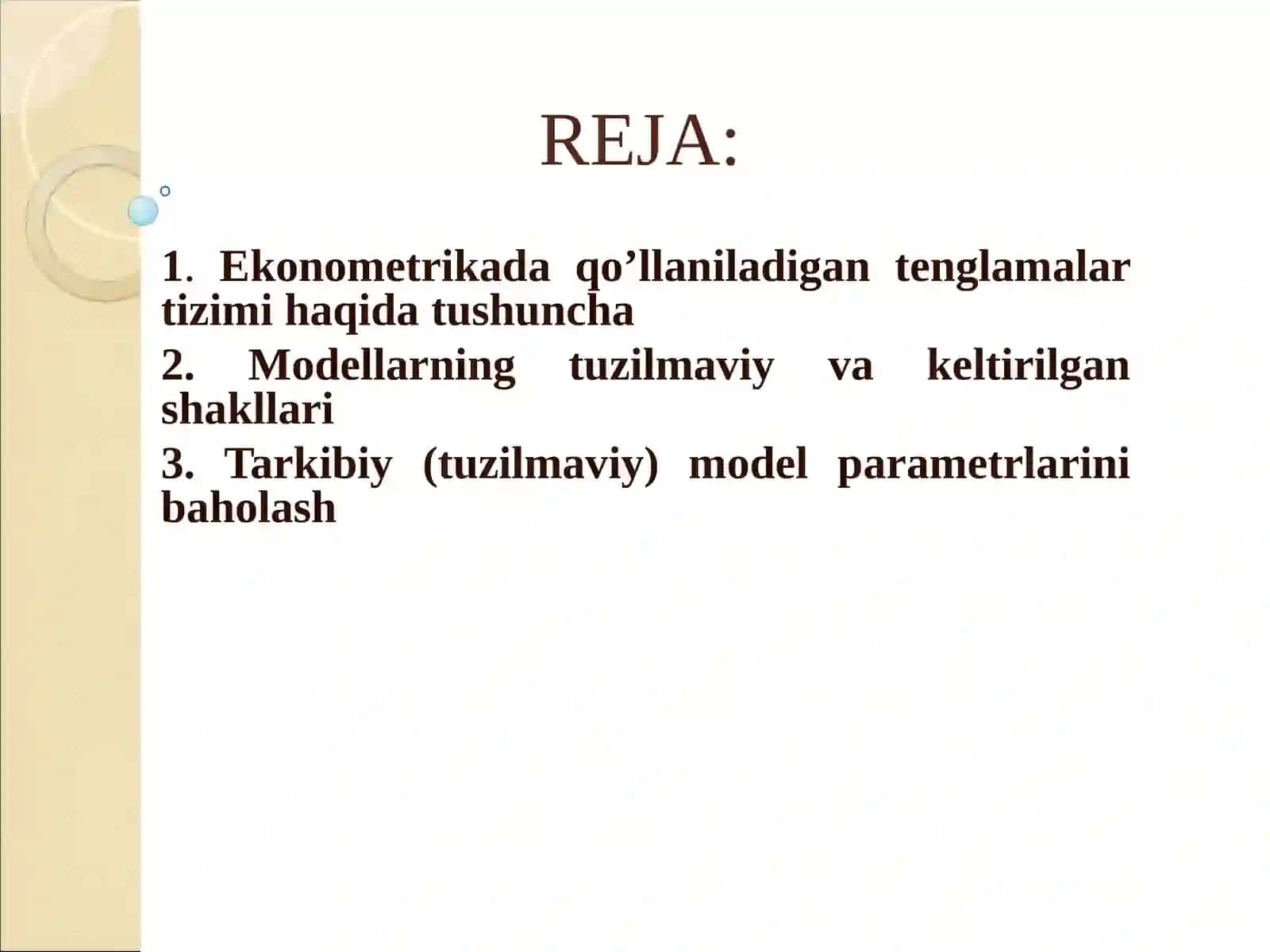 Tenglamalar sistemasi ko’rinishidagi ekonometrik modellar 2
