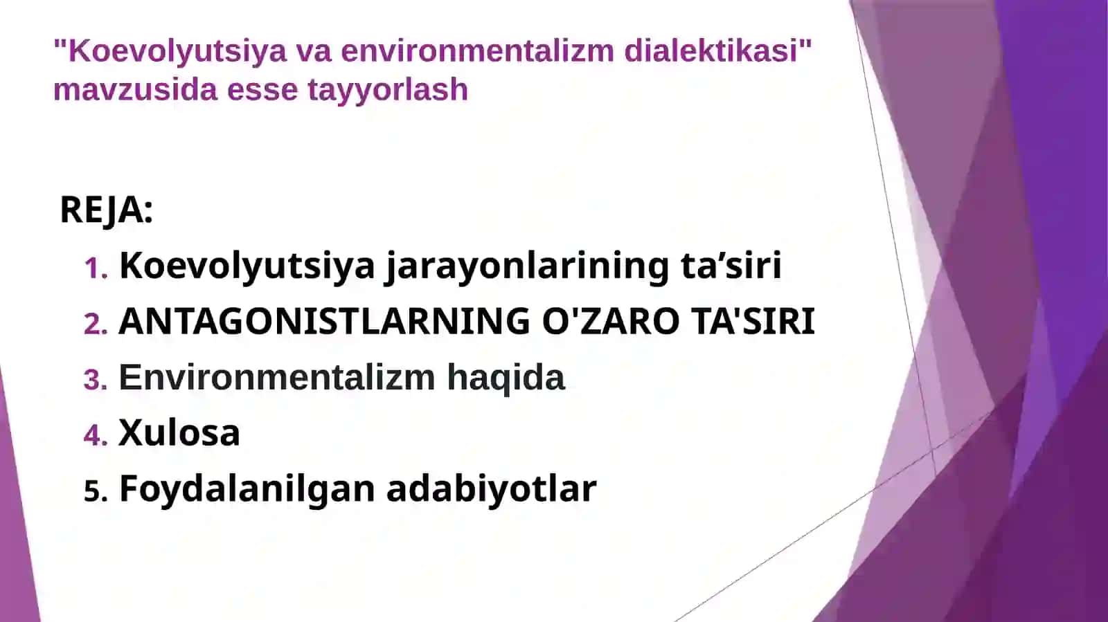 Koevoljutsiya va environmentalizm dialektikasi 2