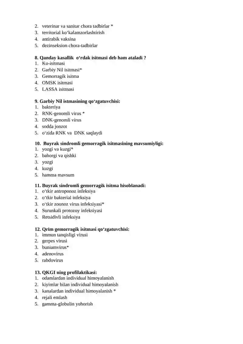 Gemorragik isitmalar umumiy tavsifi. Etiologiyasi, epidemiologiyasi, profilaktikasi va epidemiyaga qarshi chora-tadbirlarni olib borish 2