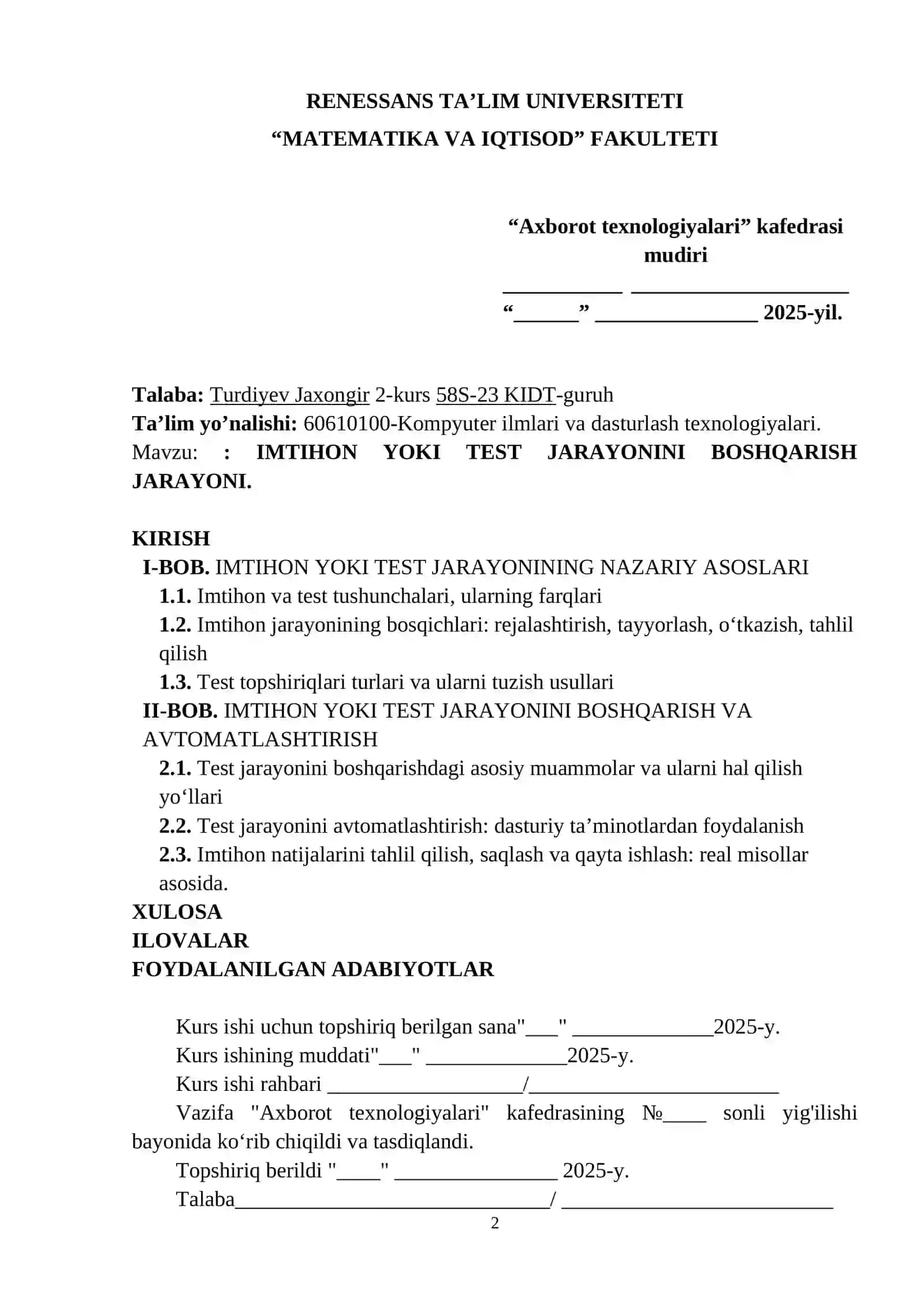 IMTIHON YOKI TEST JARAYONINI BOSHQARISH JARAYONI 2