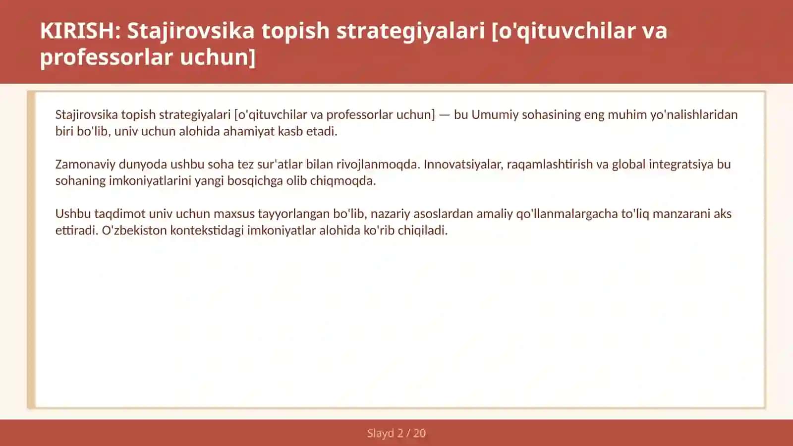 STAJIROVSIKA TOPISH STRATEGIYALARI [O'QITUVCHILAR VA PROFESSORLAR UCHUN] 2