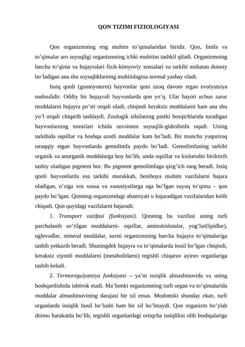Qon tizimi fiziologiyasi 2