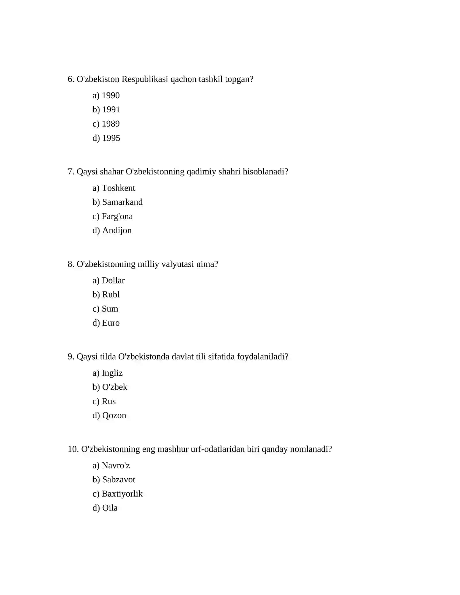 O'zbekiston mustaqillikka qachon erishdi? 2