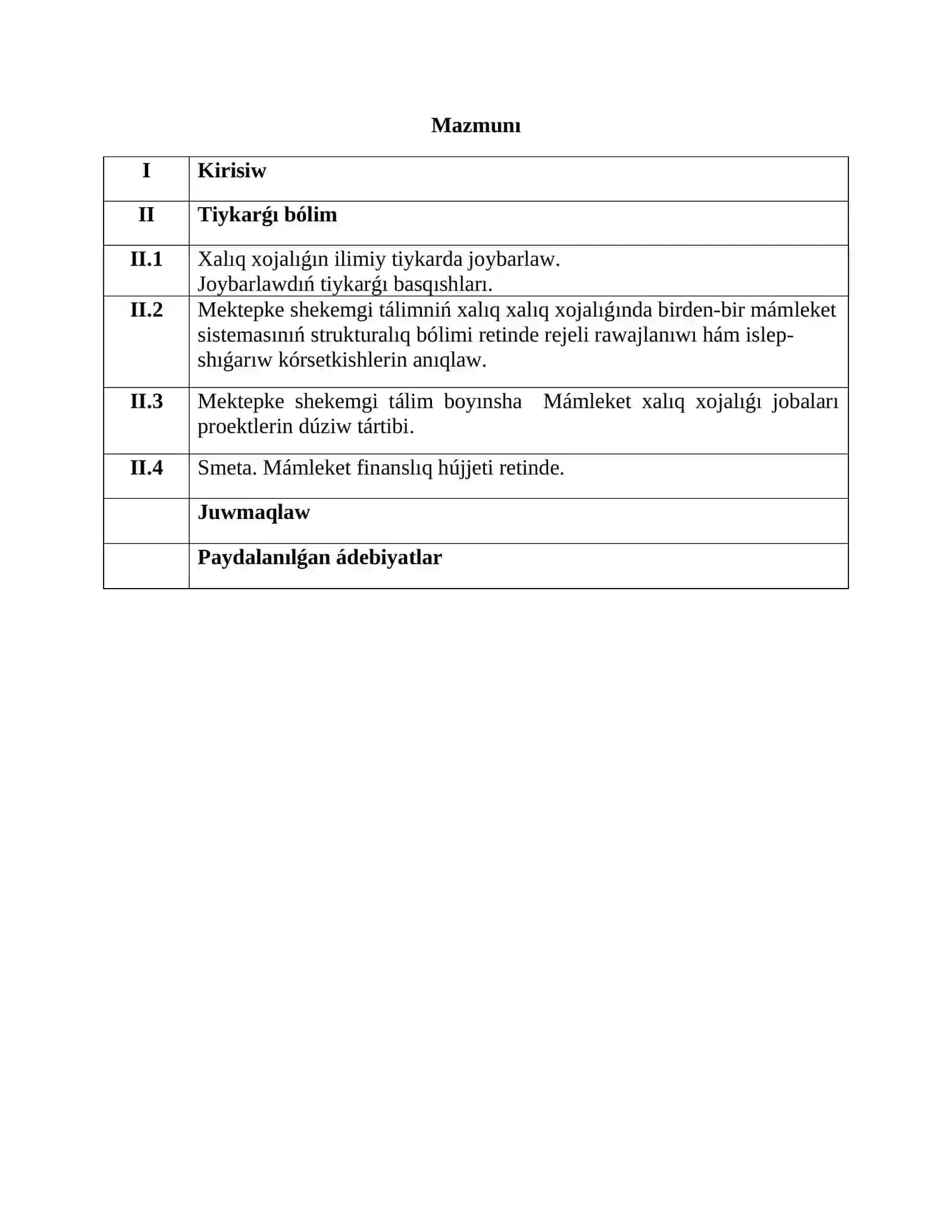 Mekepke shekemgi tálimdi basqarıw hám menejment páninen KURS JUMÍSÍ 2