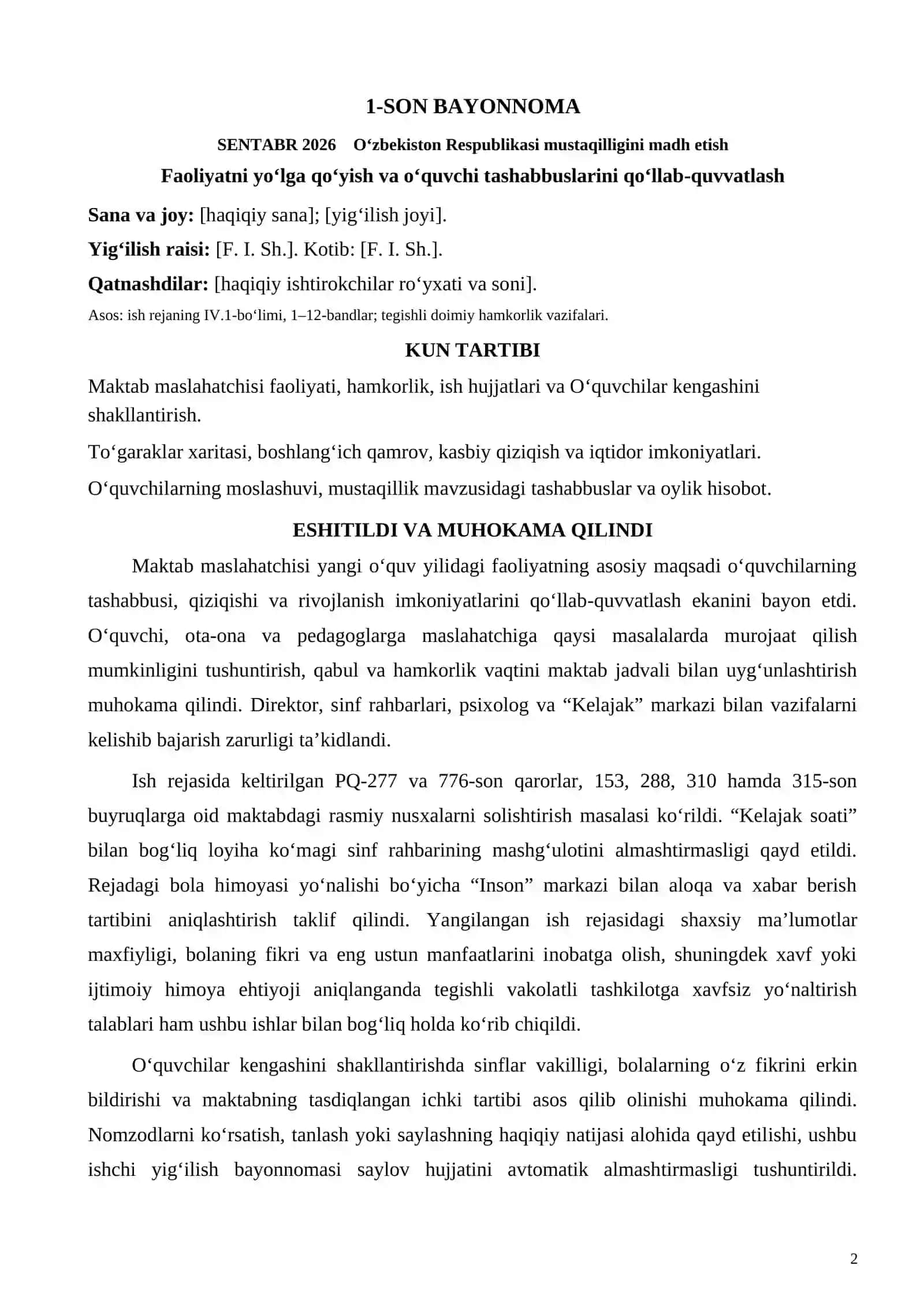 Maktab Maslahatchisi Bayonnoma 2