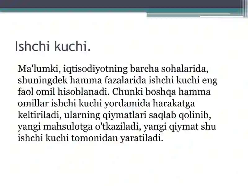 Ishchi kuchi, uning bandligi va ishsizlik. 2