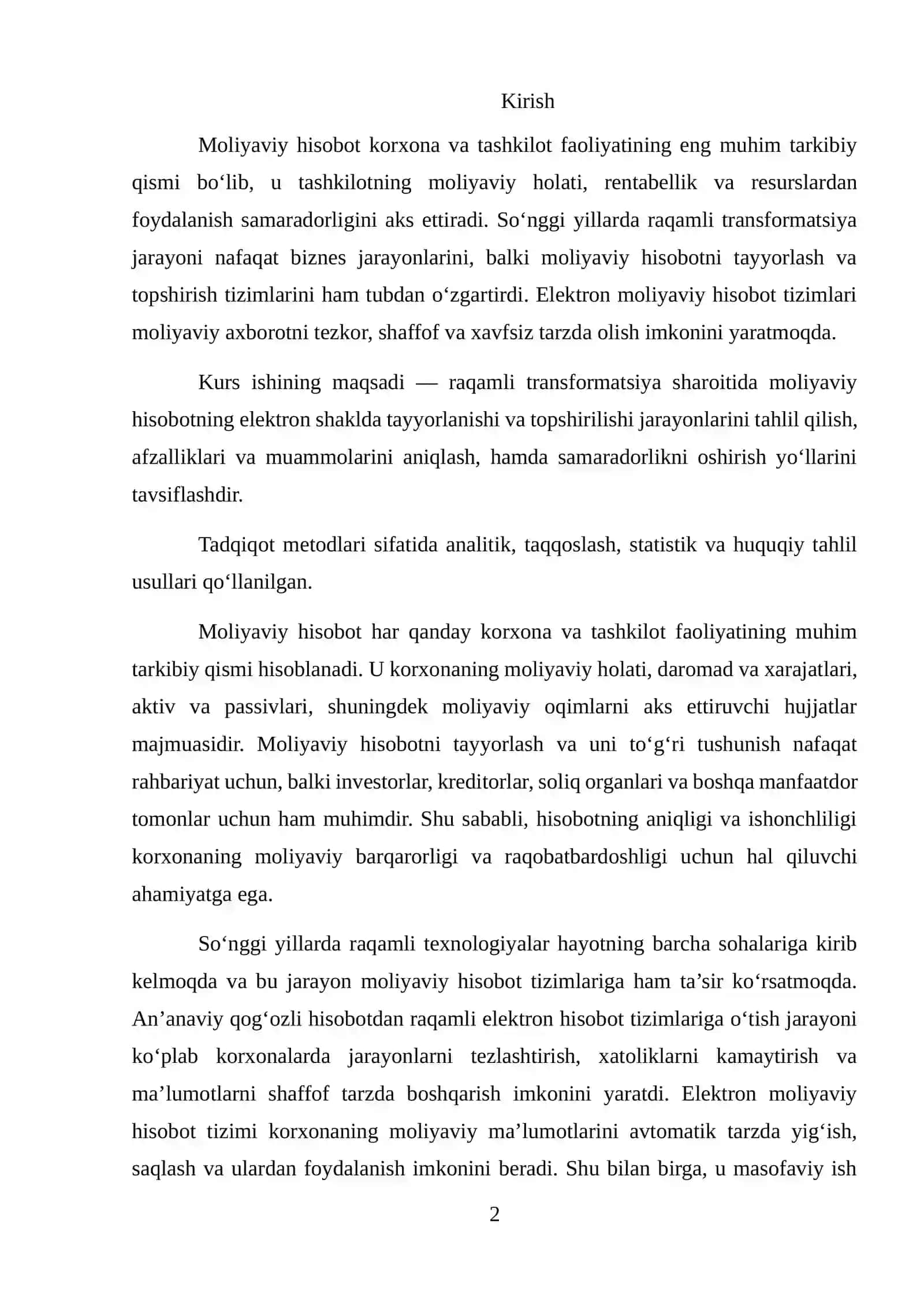 MOLIYAVIY HISOBOTNI ELEKTRON SHAKLDA TAYYORLASH VA TOPSHIRISHNING RAQAMLI TRANSFORMATSIYA SHAROITDAGI RIVOJLANISHI 2