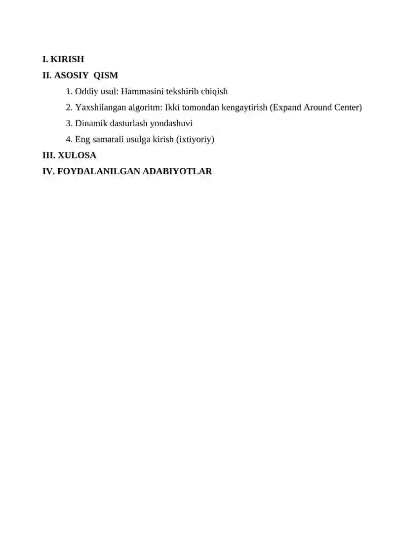 SATIRDAGI BARCHA PALINDROMLARNI TOPISH ALGORITIMI 2