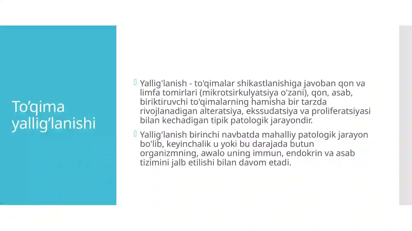 Yallig'lanish - To’qima yallig’lanishi.Reparatsiya.Regeneratsiya.Tuzalish va fibroz 2