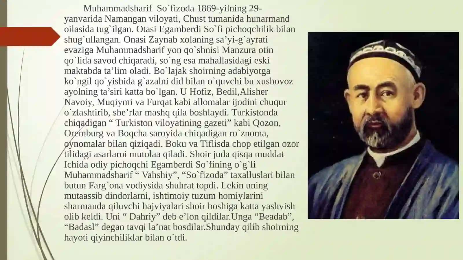 Muhammadsharif So`fizoda hayoti va ijodi. 2