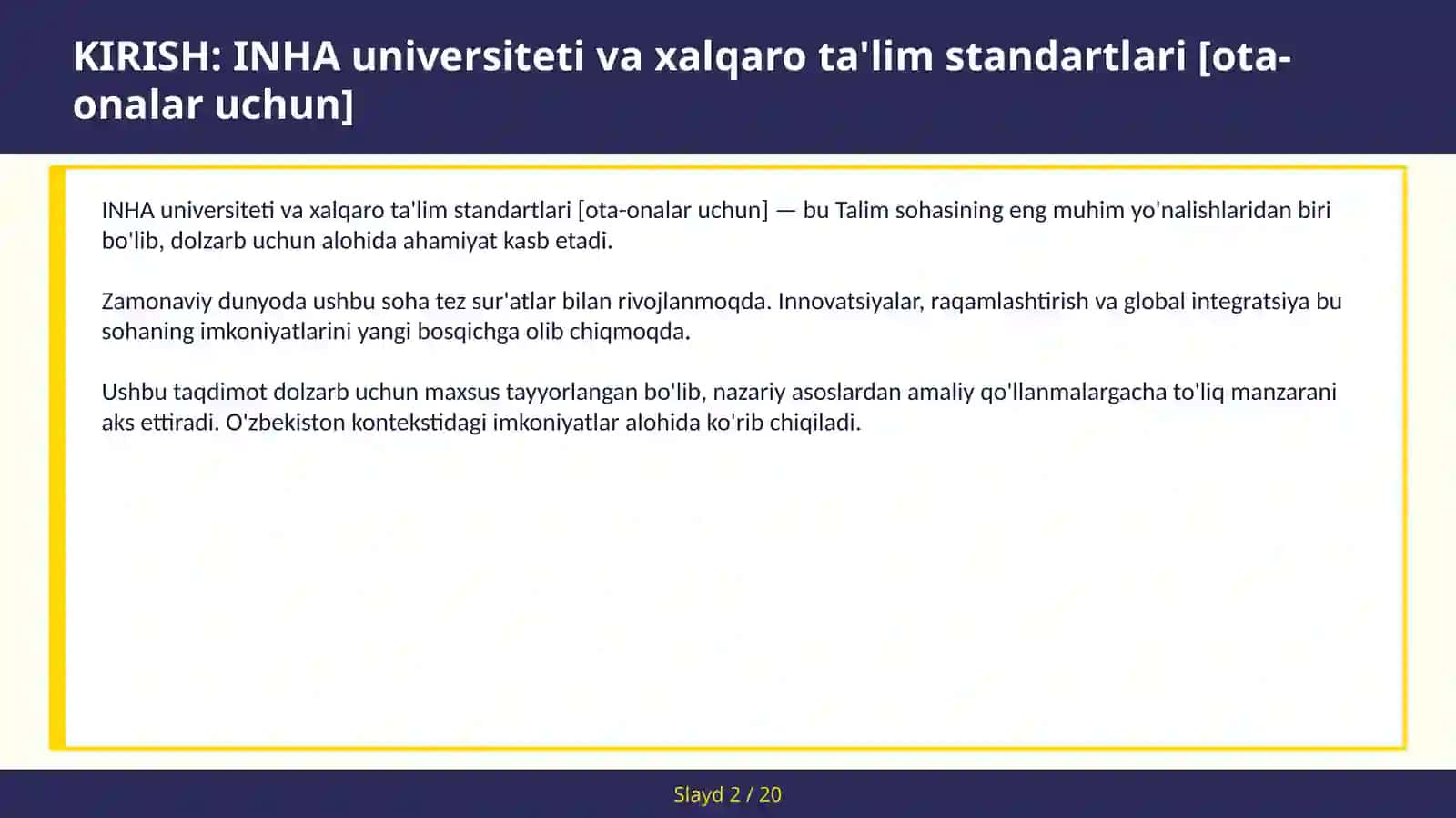 INHA universiteti va xalqaro ta'lim standartlari [ota-onalar uchun] 2