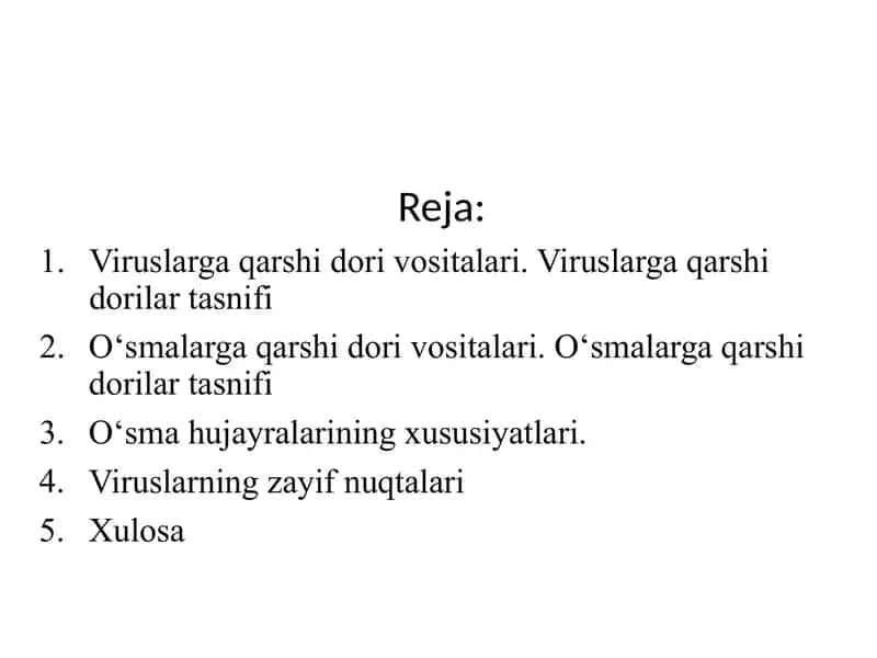 Viruslarga qarshi dori va oʻsmalarga qarshi dori vositalarining tasiri Mexanizimi 2