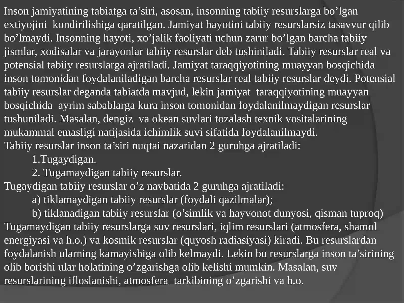 Biologik resurslar, o’simlik va hayvonot dunyosini hamda tabiiy landshaftlarni muhofaza qilish 2