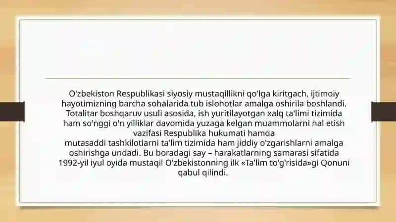 Ta’lim-O‘zbekiston Respublikasi rivojlanishining ustuvor yo‘nalishi sifatida 2