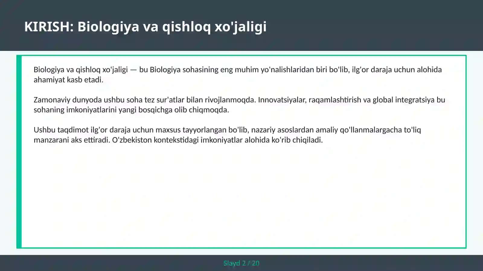 BIOLOGIYA VA QISHLOQ XO'JALIGI 2