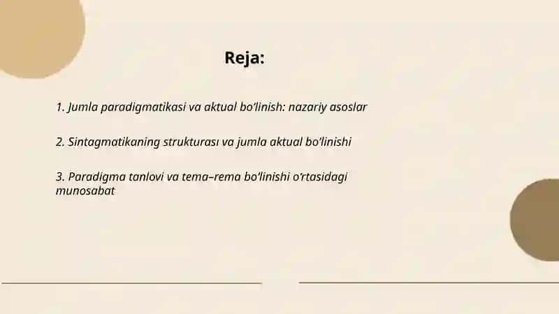 Jumla paradigmatikasi va aktual bo‘linish: nazariy asoslar 2