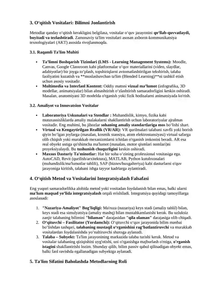 Mutaxassislik Fanlarini O‘qitish Metod va Vositalari: Kelajak Kadrlarni Shakllantirishning Fundamental Asoslari 2