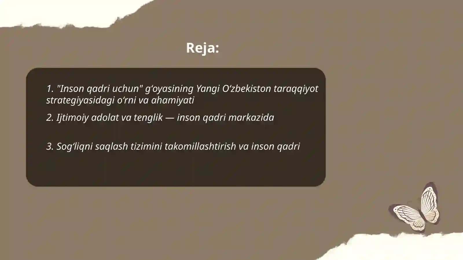Inson qadri uchun" gʻoyasining Yangi Oʻzbekiston taraqqiyot strategiyasi va uning mazmuni 2