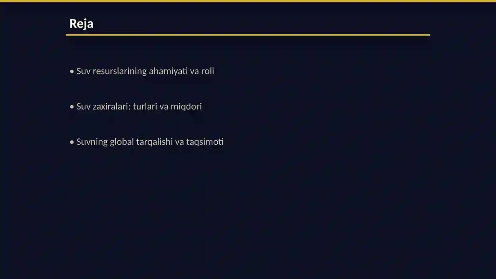Suv resurslari: ahamiyati, zaxirasi, tarqalishi va undan foydalanish 2