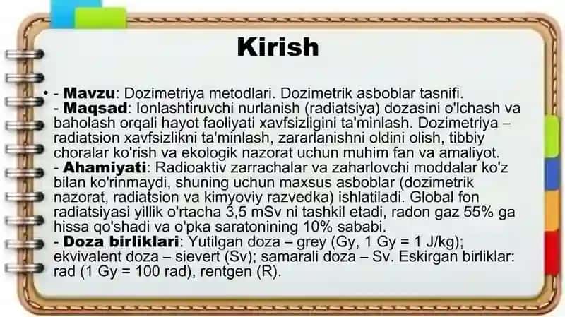Dozimetrieya metodlari. Dozimetrik asboblar tasnifi 2