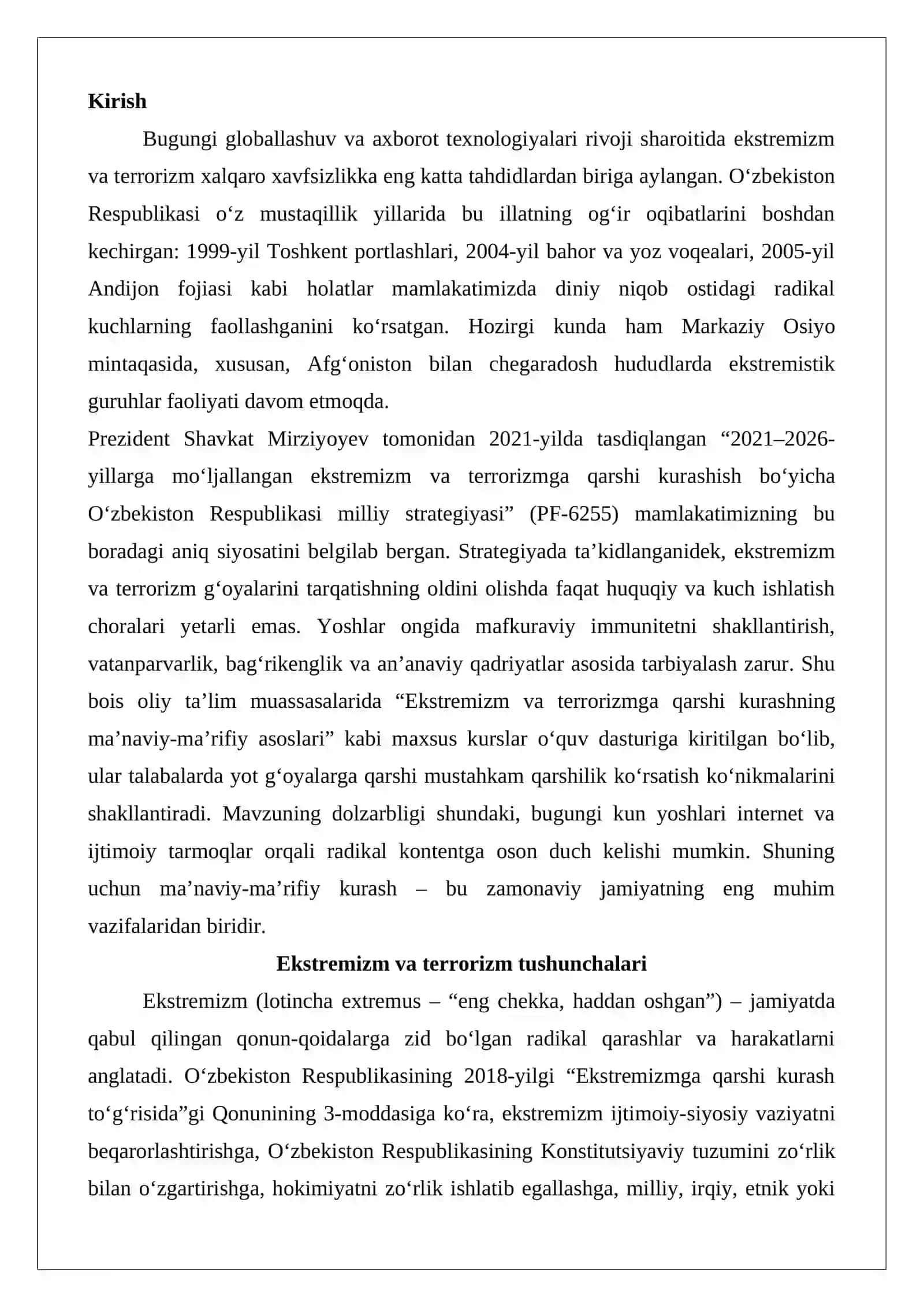 Ekstremizm va terrorizmga qarshi kurashning maʼnaviy-maʼrifiy asoslari kursi 2