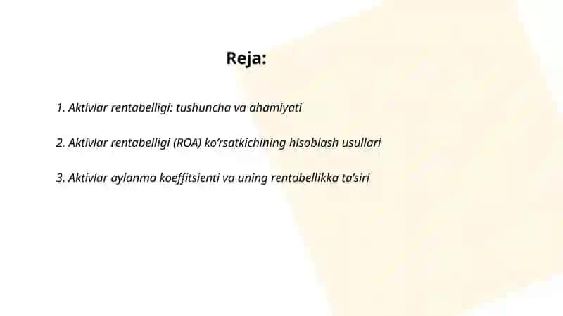 Aktivlar rentabelligi tahlili 2