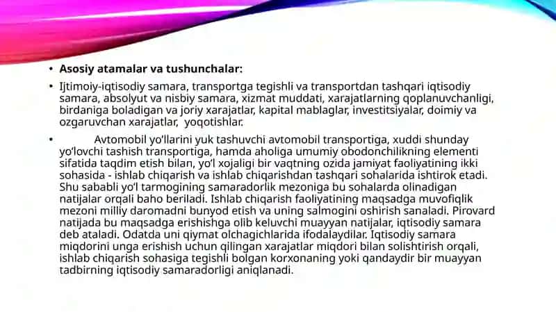 Yo‘lxo‘jaligidajoriyvakapitalxarajatlarnimoliyalashtirish 2