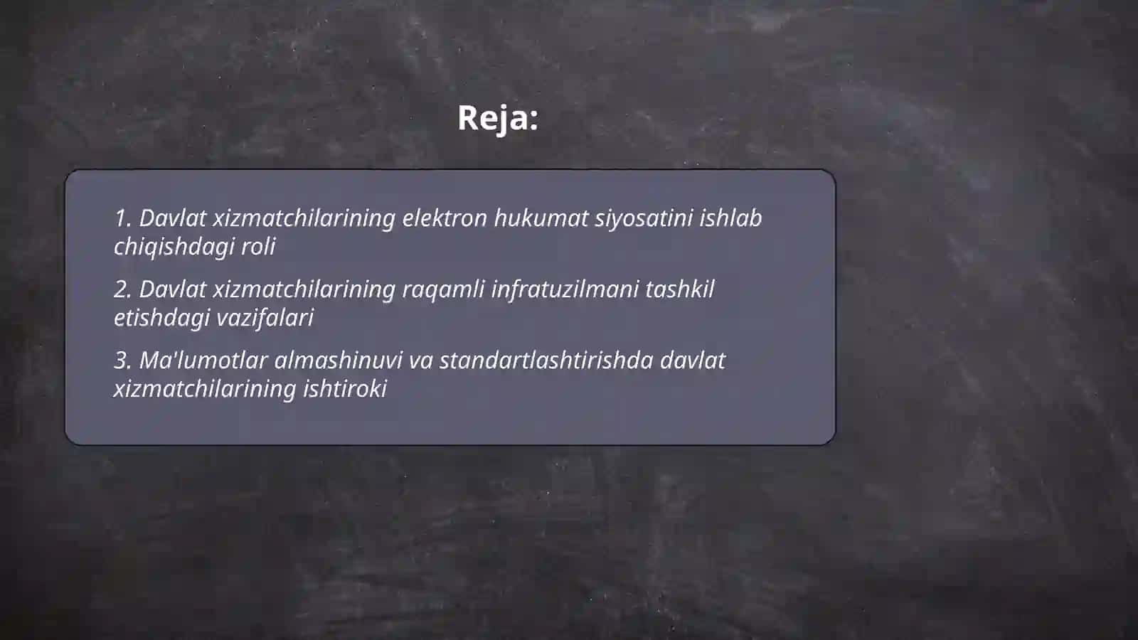 "Elektron hukumat" tizimini shakllantirish jarayonida davlat xizmatchilarining tutgan oʻrni 2
