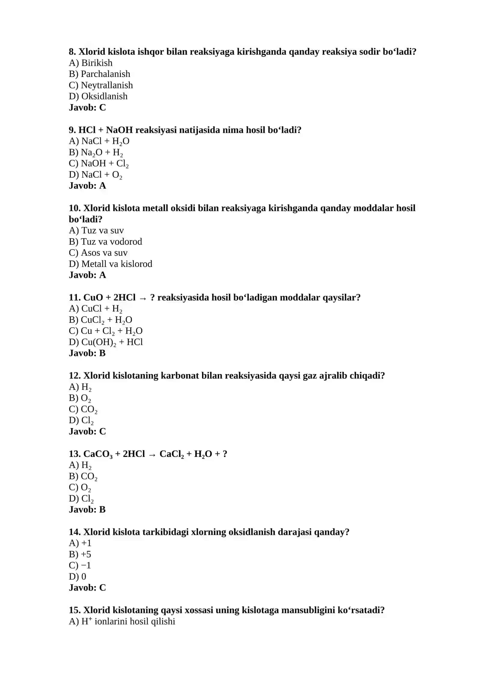 Xlorid kislota testi 2