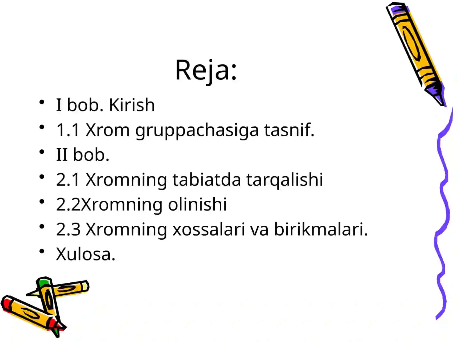 Xromning olinishi, xossalari va birikmalari 2