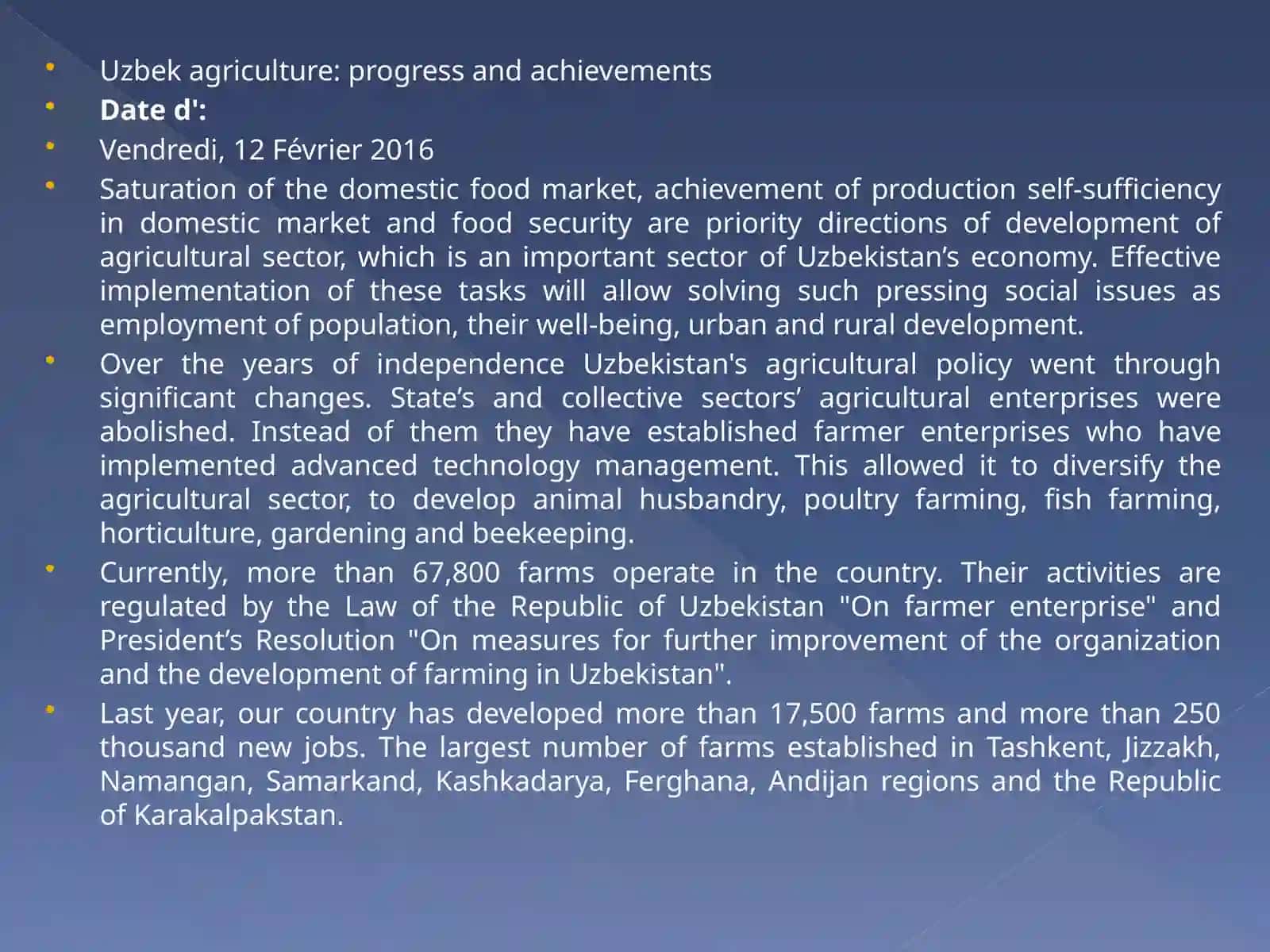 Uzbek agriculture: progress and achievements 2
