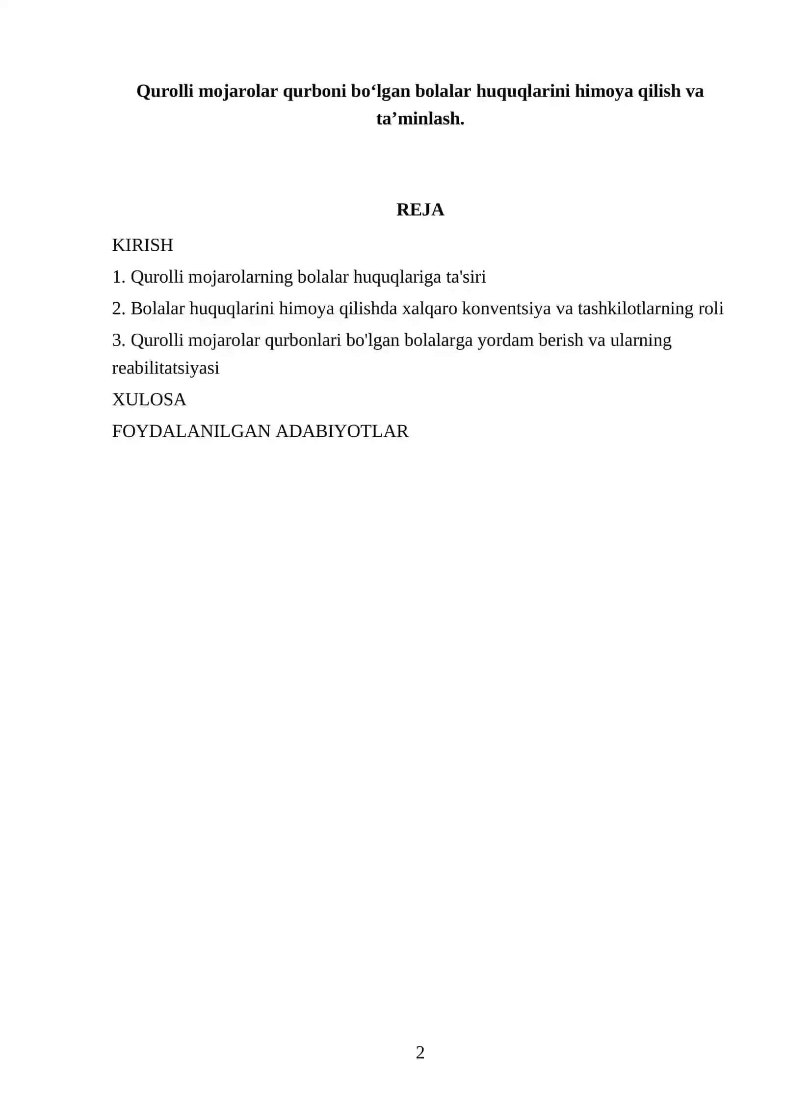 BOLA HUQUQLARI FANIDAN TAYYORLAGAN REFERATI 2